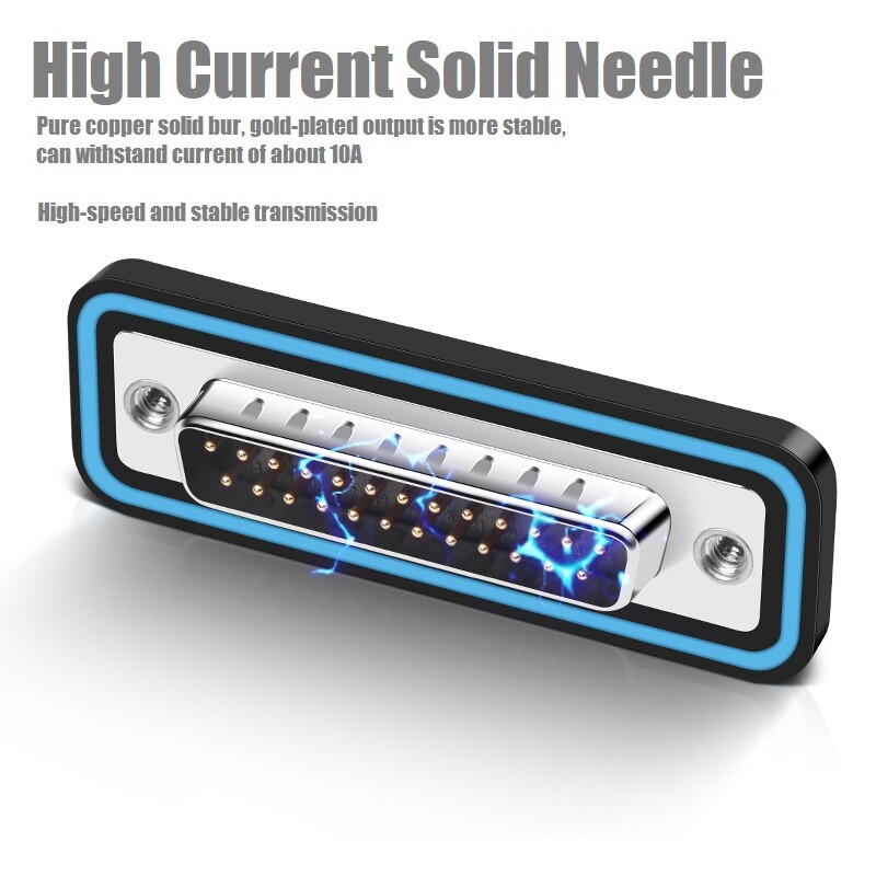 Pure copper solid needle gold-plated DB25 waterproof plug 2 Row 25-Pin connector
