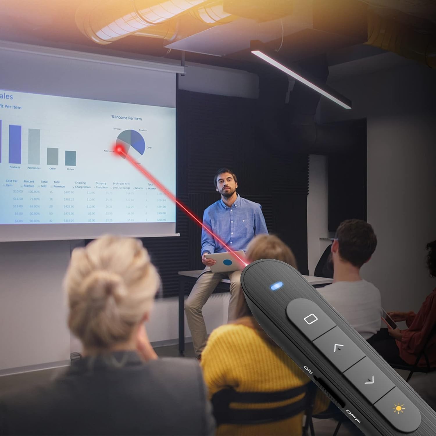 Ergonomic Wireless Presenter with Red Light - 100ft Range for Seamless Control