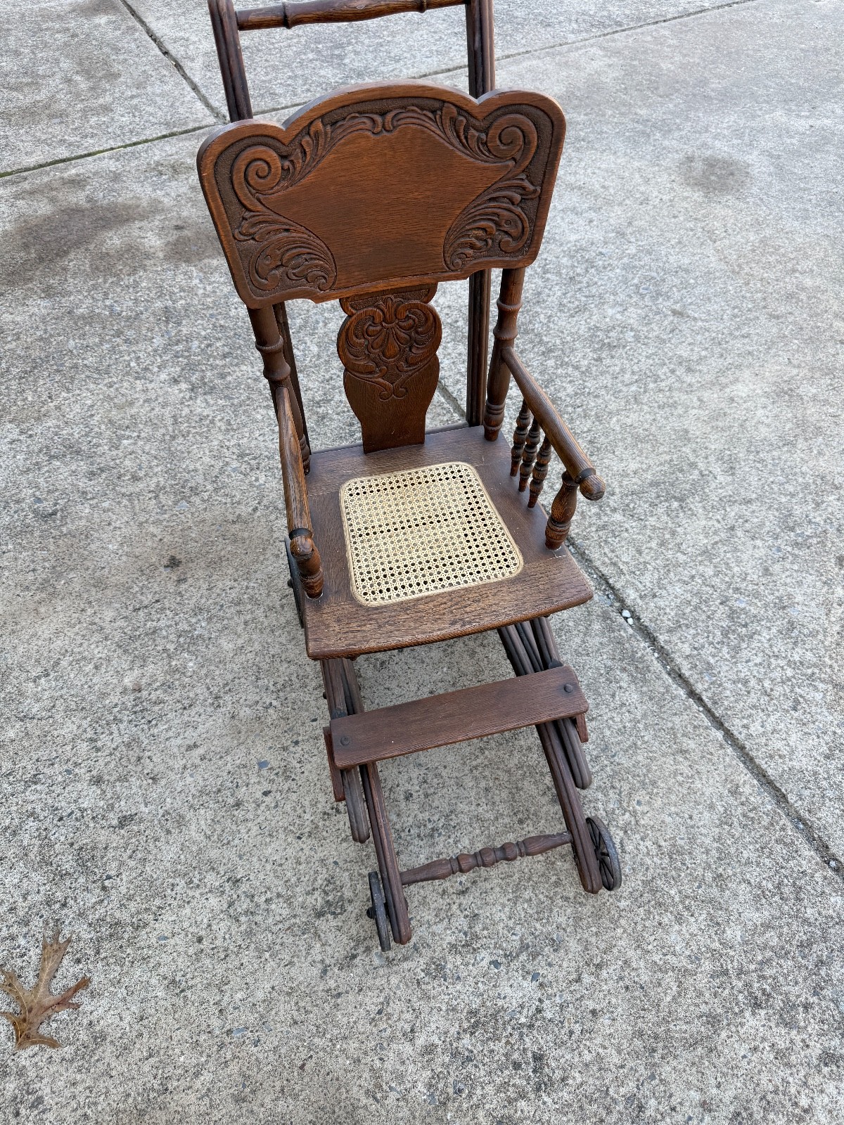 Antique Victorian Oak Convertible High Chair Stroller Walker Cane Seat Ornate Ca