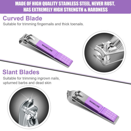Manicure Set Professional Nail Clippers Pedicure Kit, 16 pcs Stainless Violet