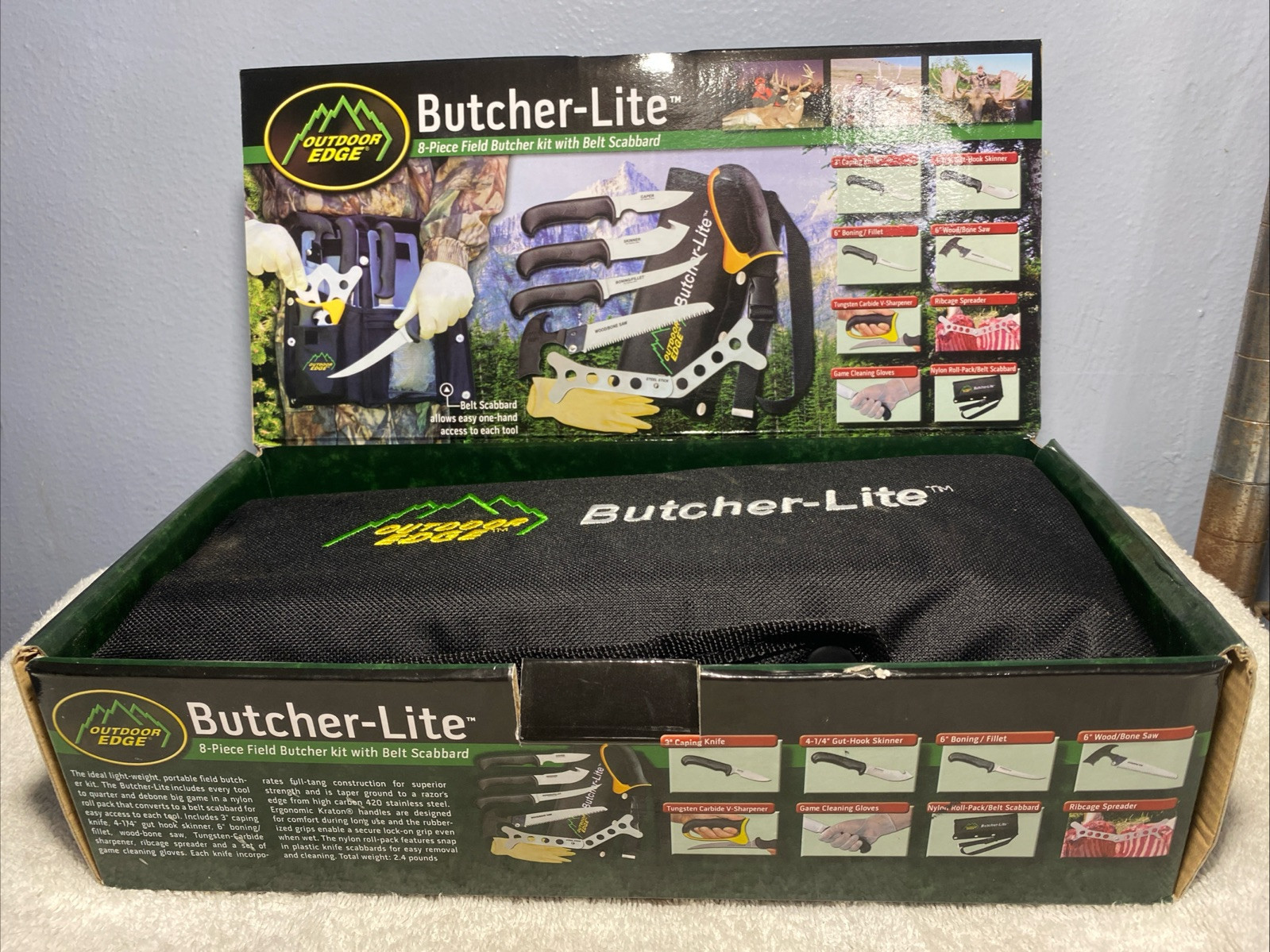 Outdoor Edge Butcher-Lite 8 Piece Game Processing Set w/ Belt Scabbard Unopened