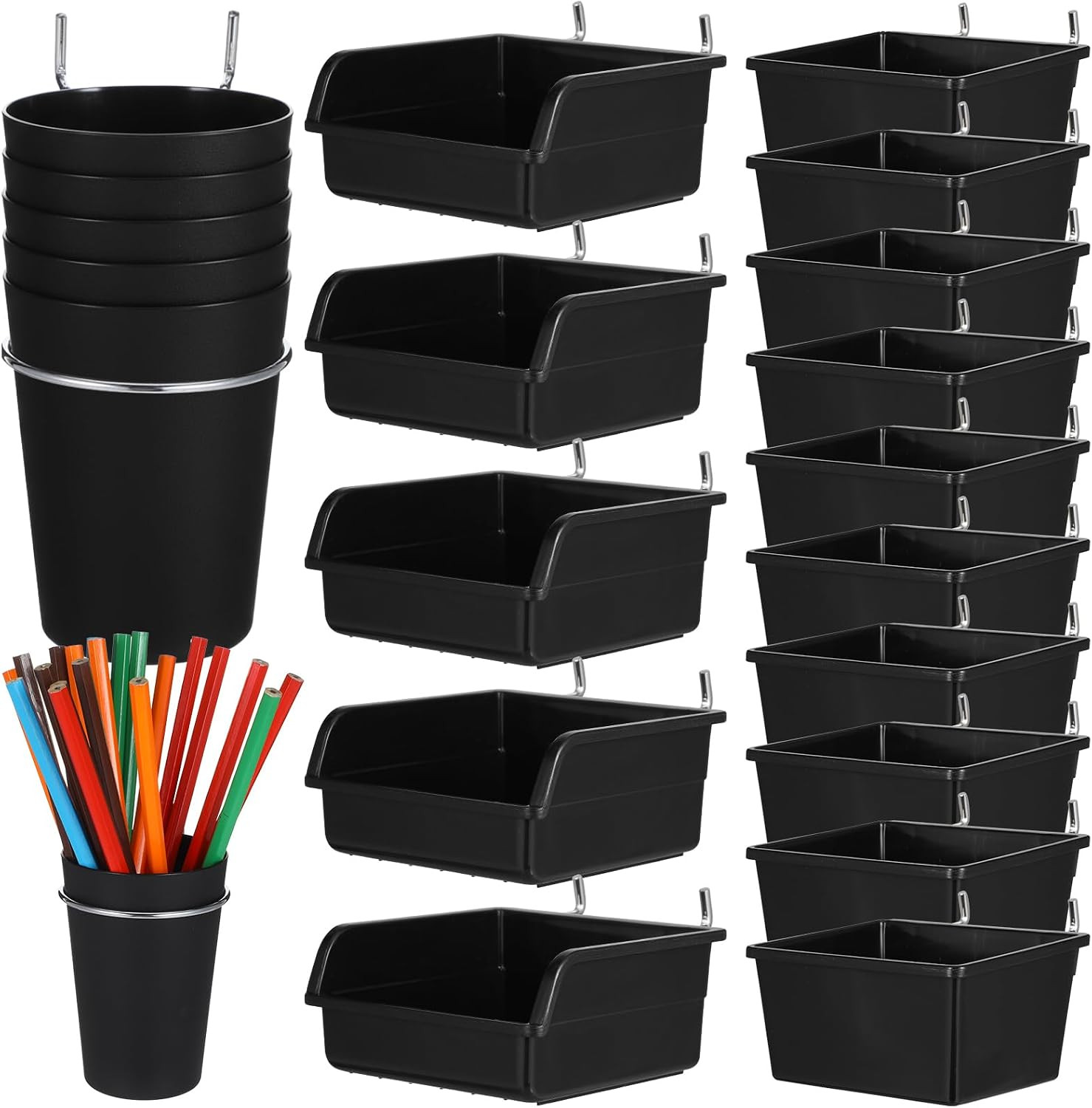 20 Pcs Pegboard Cups Pegboard Bins Set, Pegboard Wall Organizer with Hooks