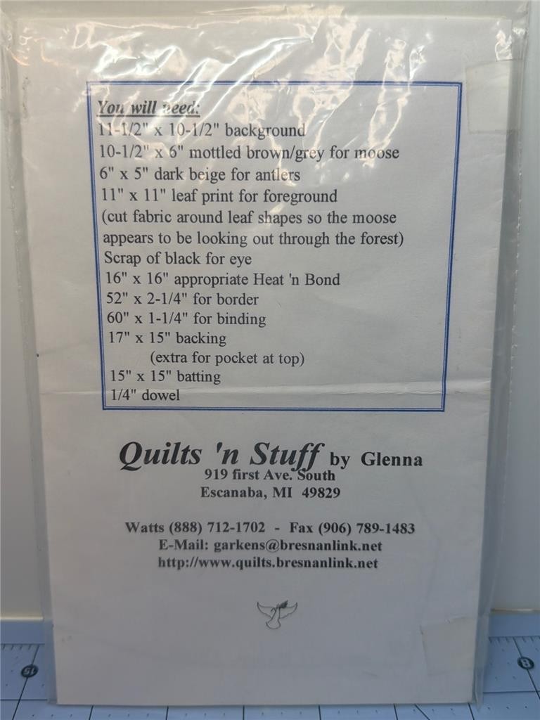 QUILTS 'N STUFF By Glenna, Quilt Pattern - 14" x 14 - MOOSE