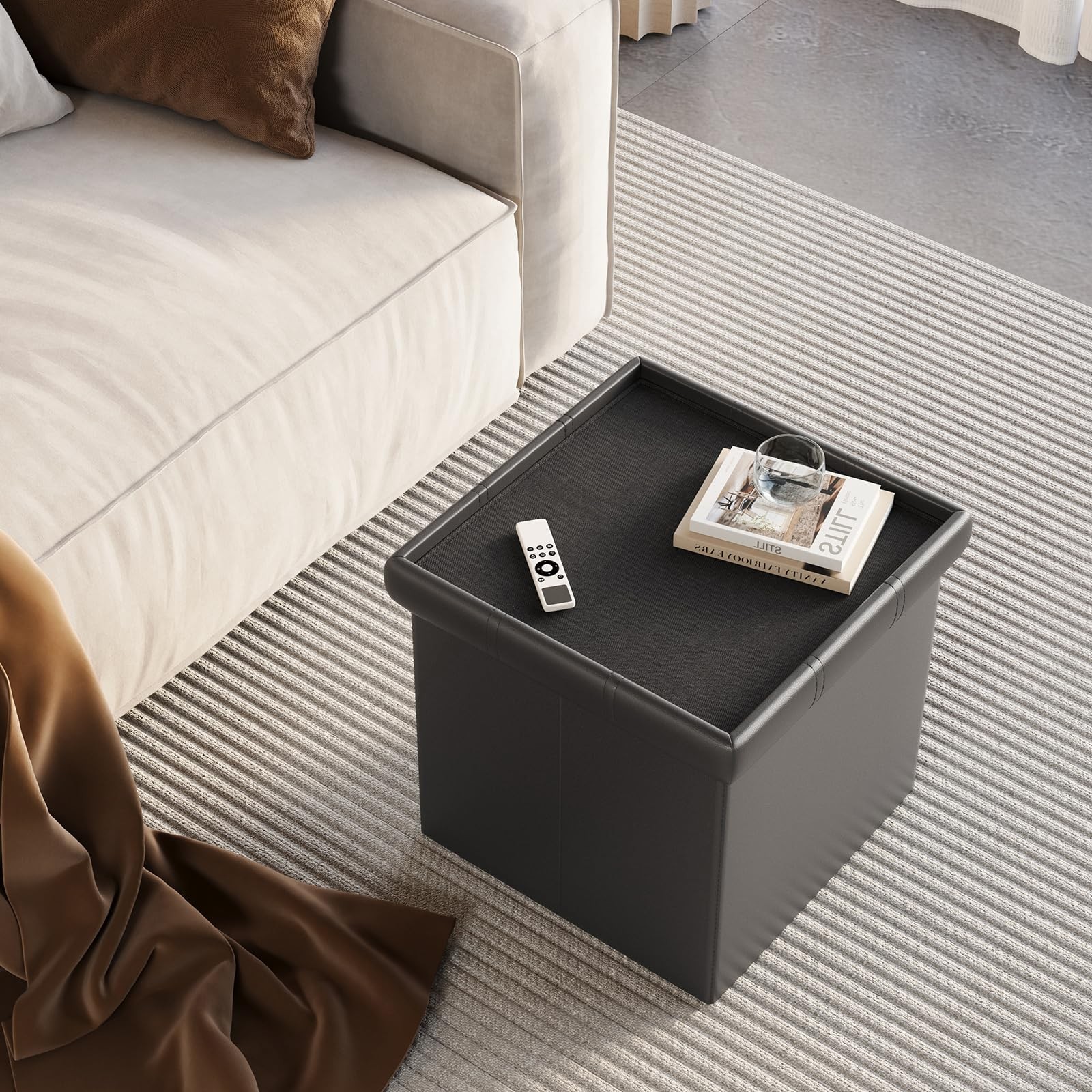 15 inches Folding Storage Ottoman, Cube Storage Boxes, Small Ottoman with Foa...