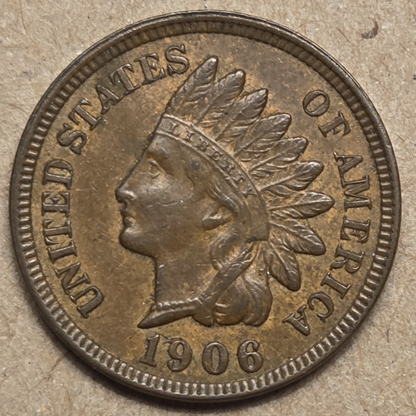 1906 Indian Head Cent Penny, Lustrous AU+