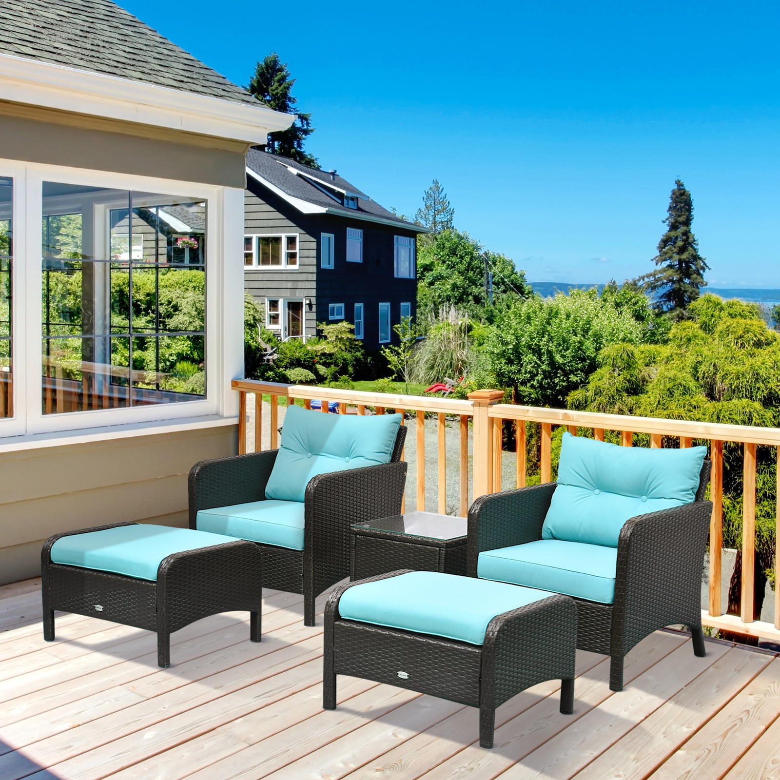 5 Pieces Rattan Wicker Lounge Chair Outdoor Patio Conversation Set