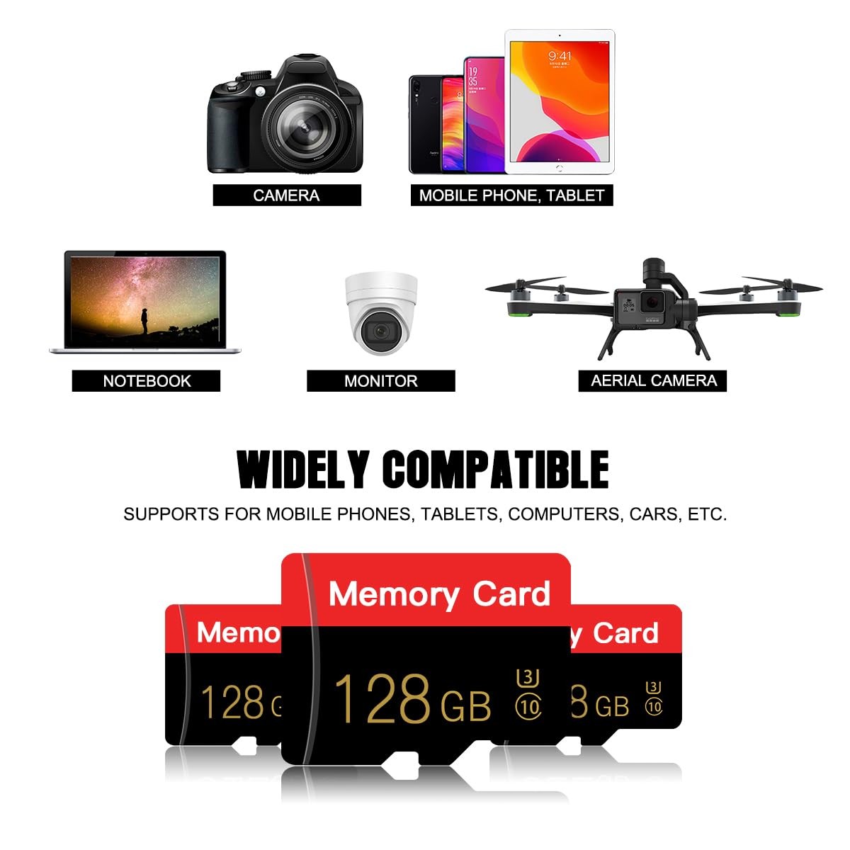 2 Pack Micro Memory Card 128 GB with Adapter, 128GB*2-S1, Red
