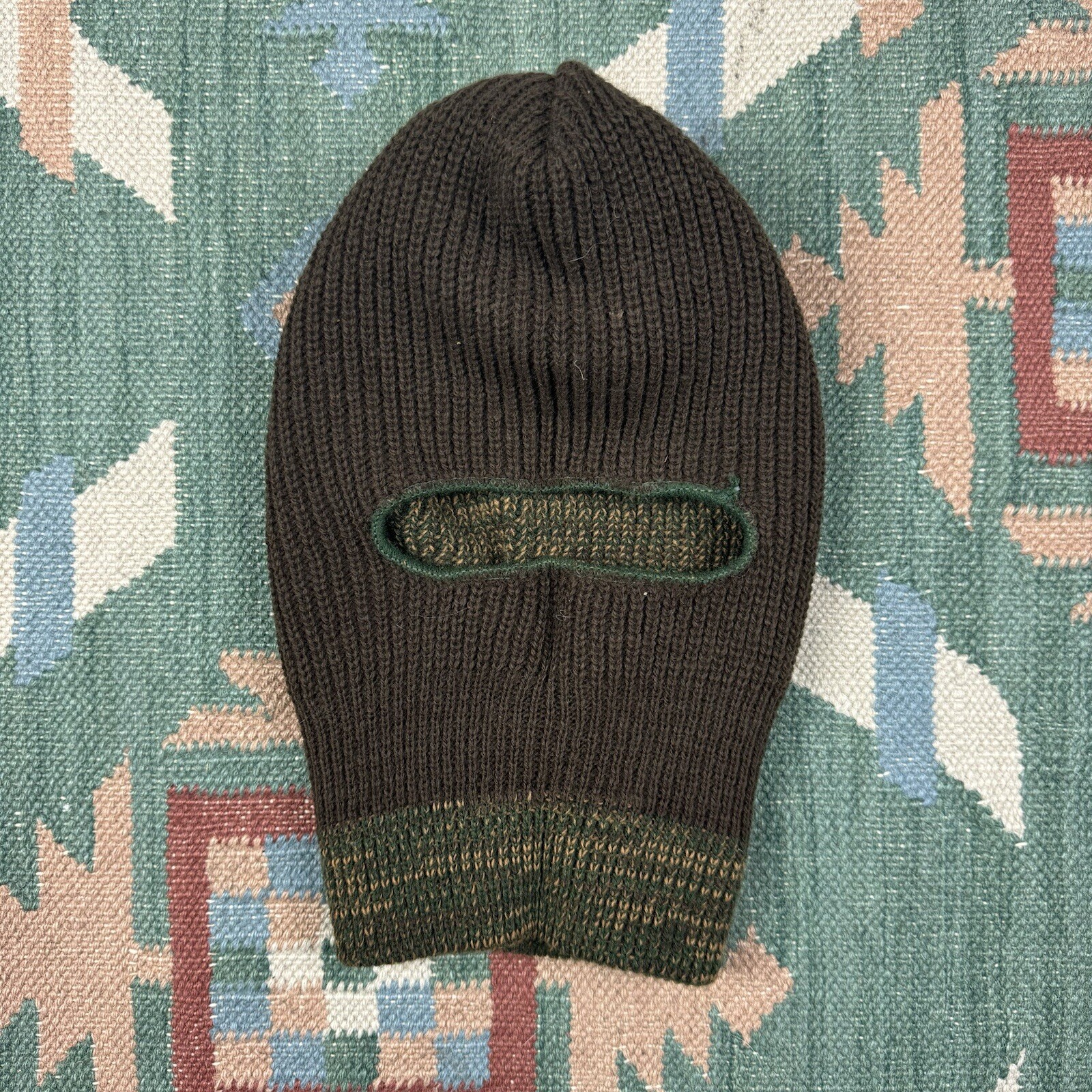 Vintage 70s Chunky Knit Woven Striped Reversible Skully Hunting Robber Ski Mask