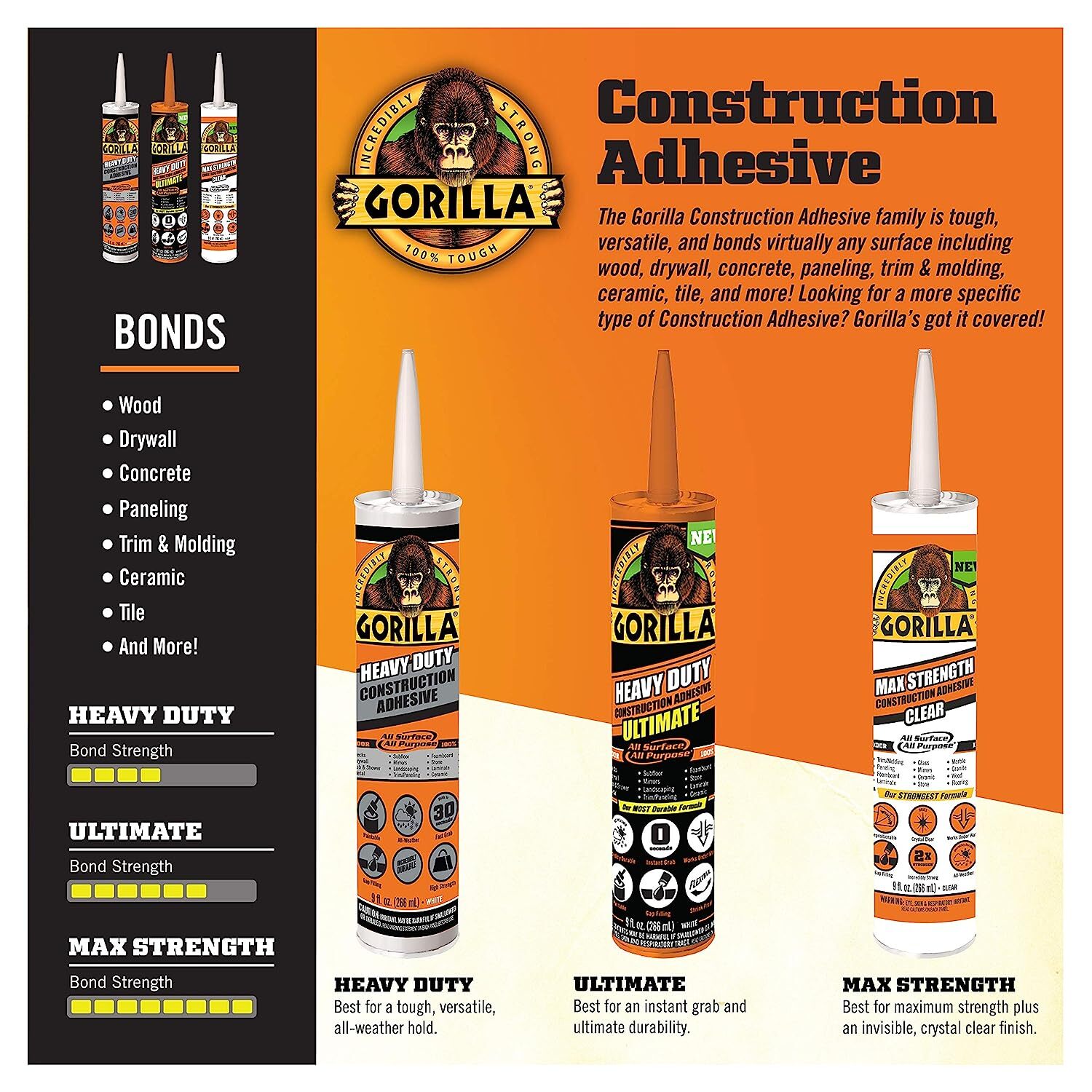 Gorilla Glue Max Strength Clear Construction Adhesive (8212302)