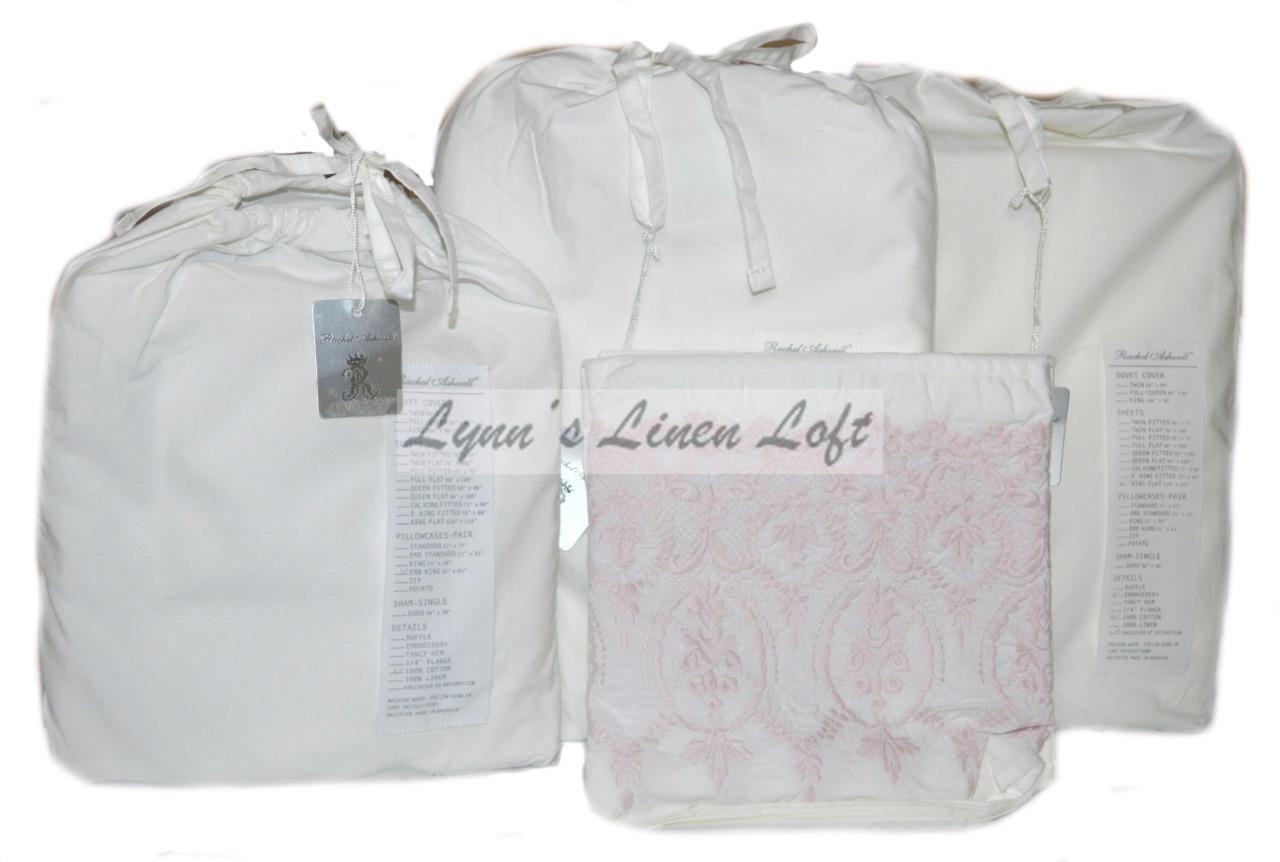 RACHEL ASHWELL COUTURE Embroidery Hem Pink KING SHEET SET $374 NEW