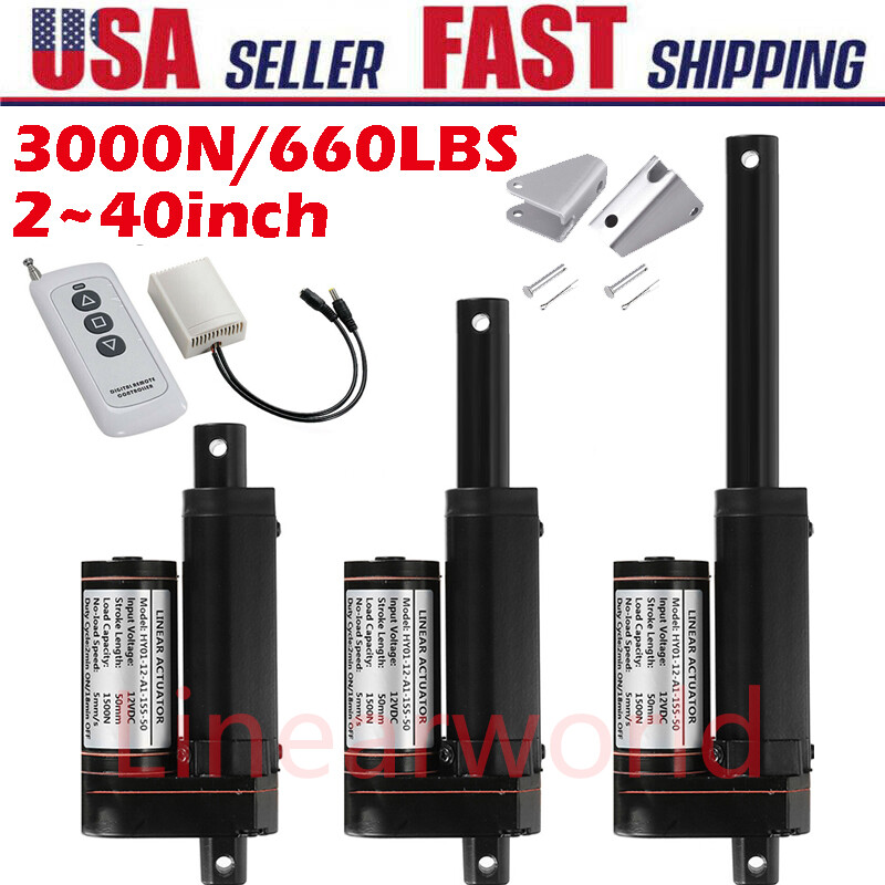 2"~40inch 1000mm 3000N 660lbs Linear Actuator DC 12V Heavy Duty IP65 Waterproof