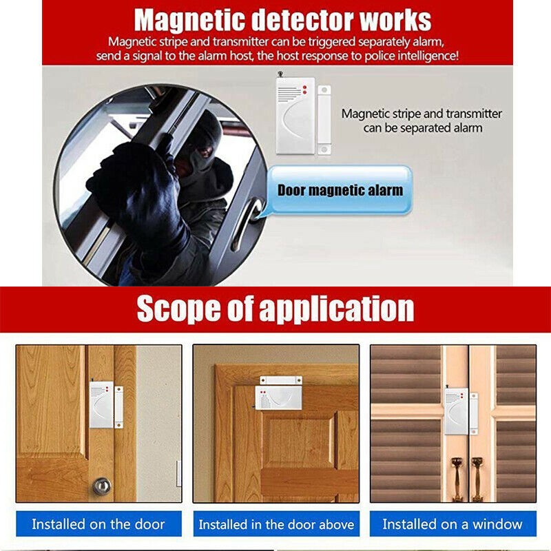12v Wireless Door Window Alarm Panel Magnetic Contact Sensor 433MHz Code 1527