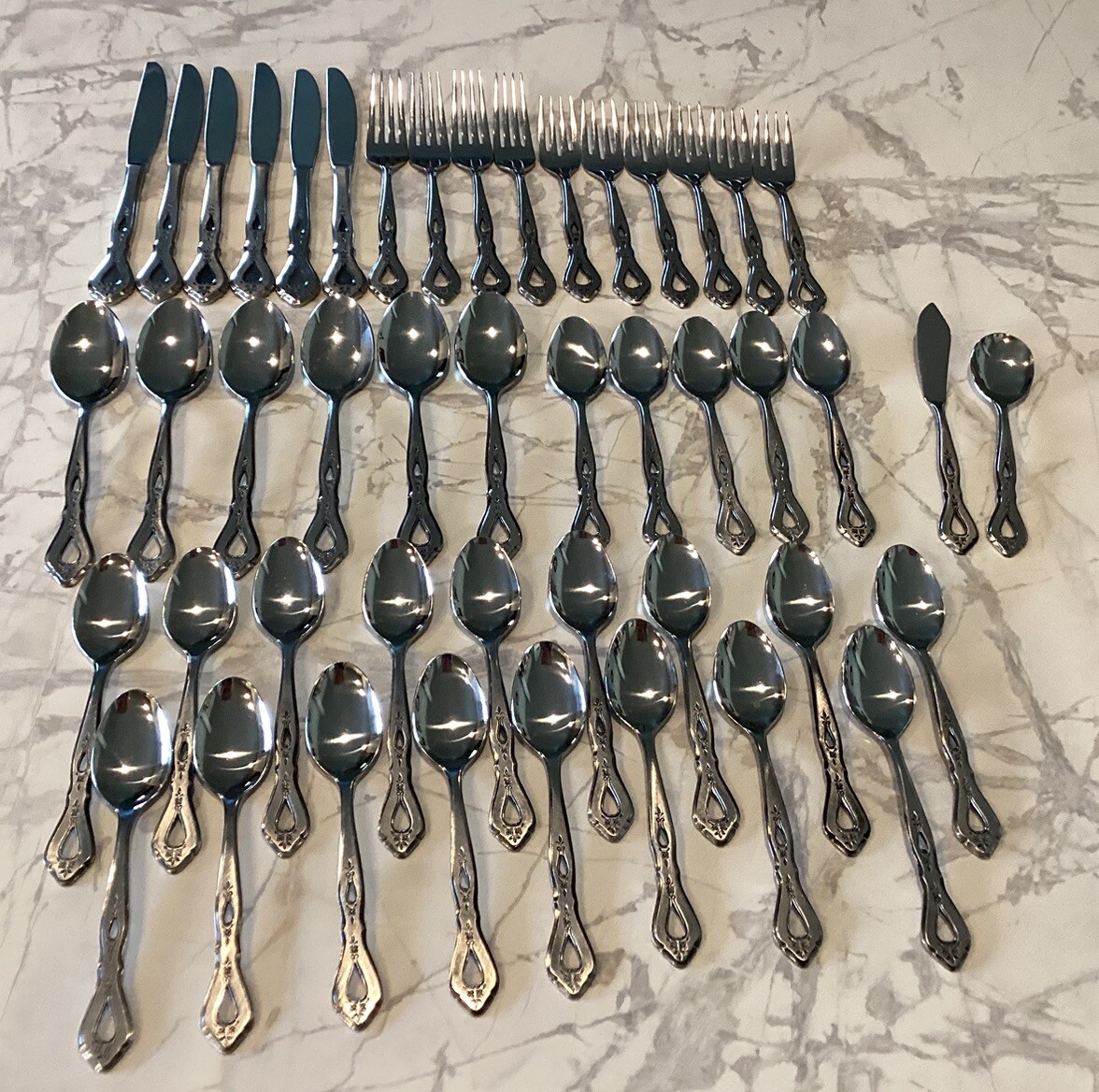 46 PC. STANLEY ROBERTS (ROGERS) AUTUMN BALLAD STAINLESS FLATWARE. NICE & GLOSSY