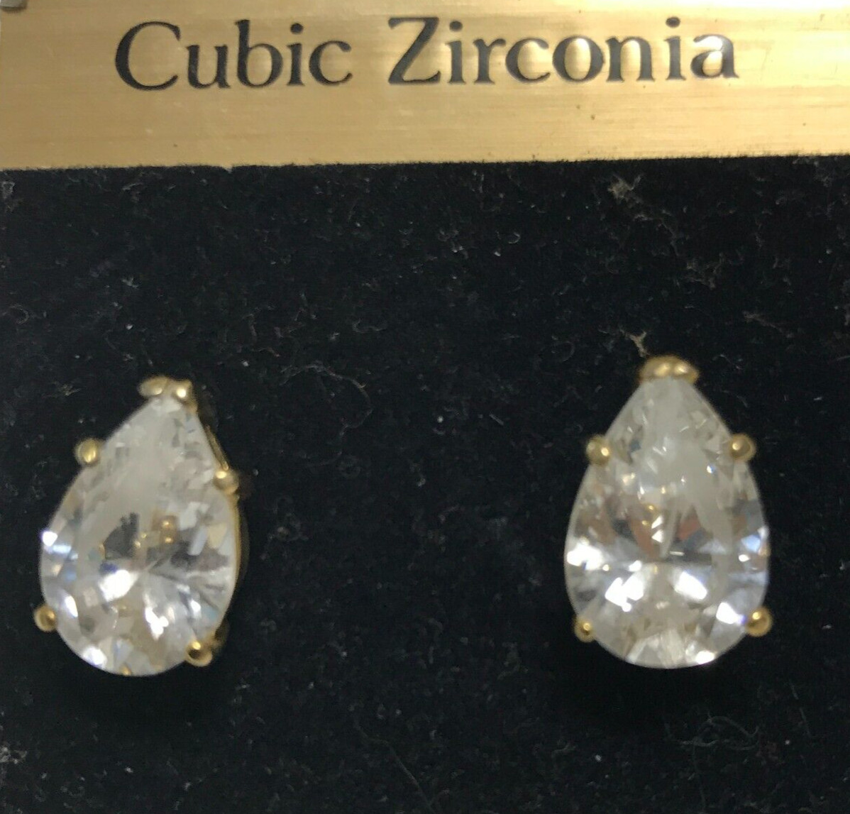 Gold Tone Tear Drop Cubic Zirconia Stud Earrings Gold Plated Ear Wire