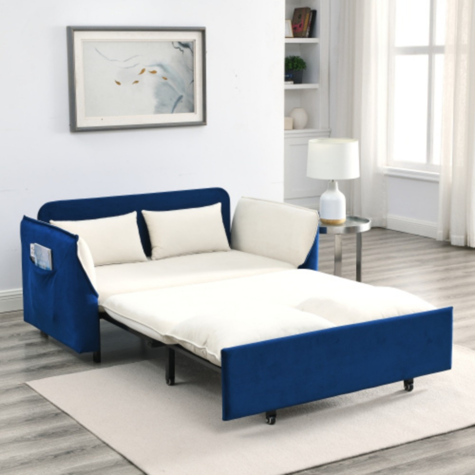 57" Adjustable Sofa with Pull Out Bed Velvet Loveseat 2 Seat Love Seat Sofa