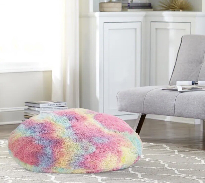 American Kids Oversized Sorbet Dreams Rainbow Fur Round Floor Cushion