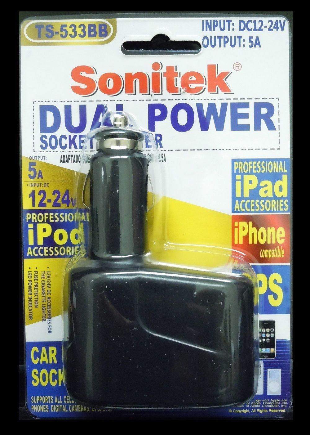 Dural Outlet Socket Auto Cigarette Lighter 12-24V DC Power Plug Adapter Splitter