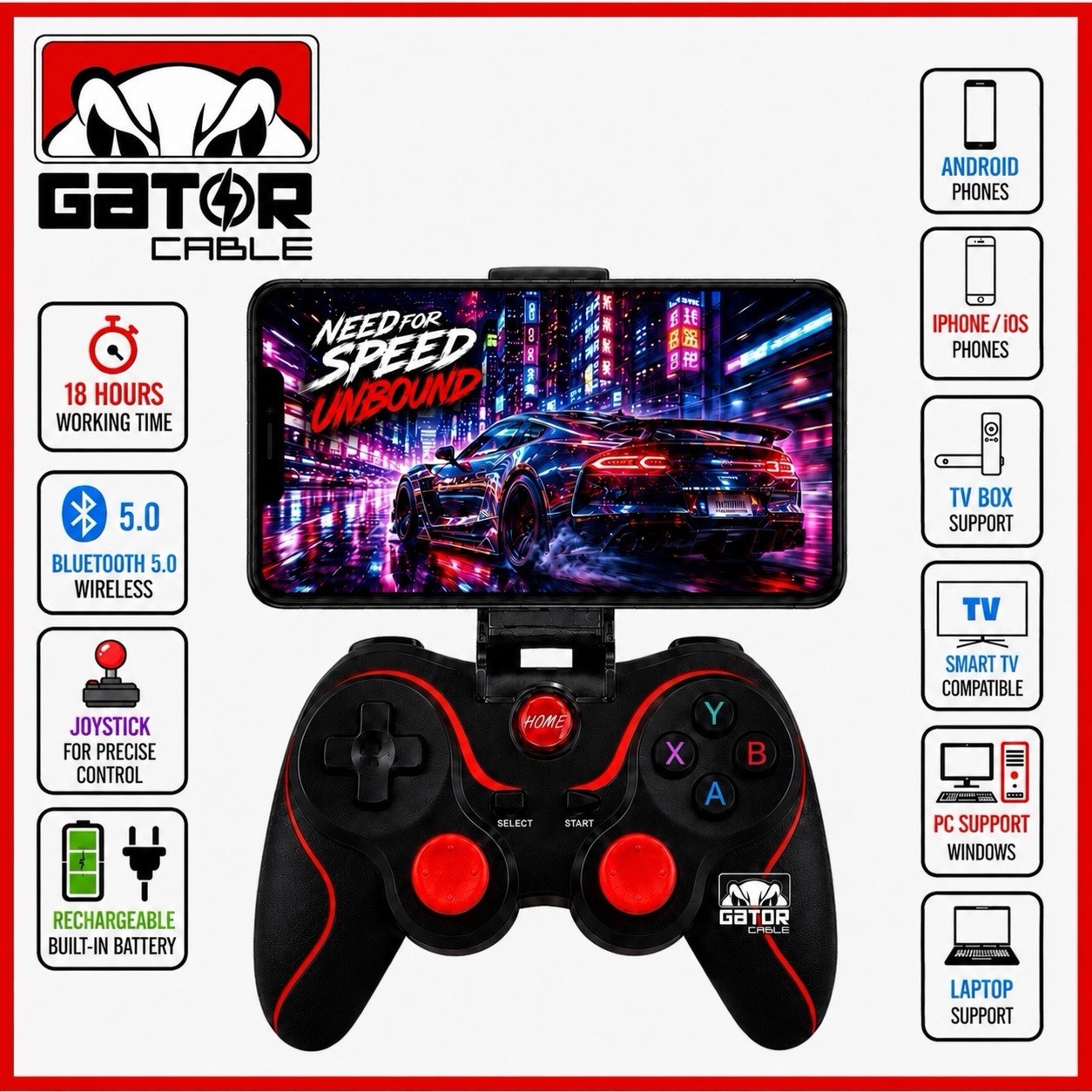Wireless Game Controller Bluetooth 5.0 Gamepad For Android iOS iPhone Tablet PC