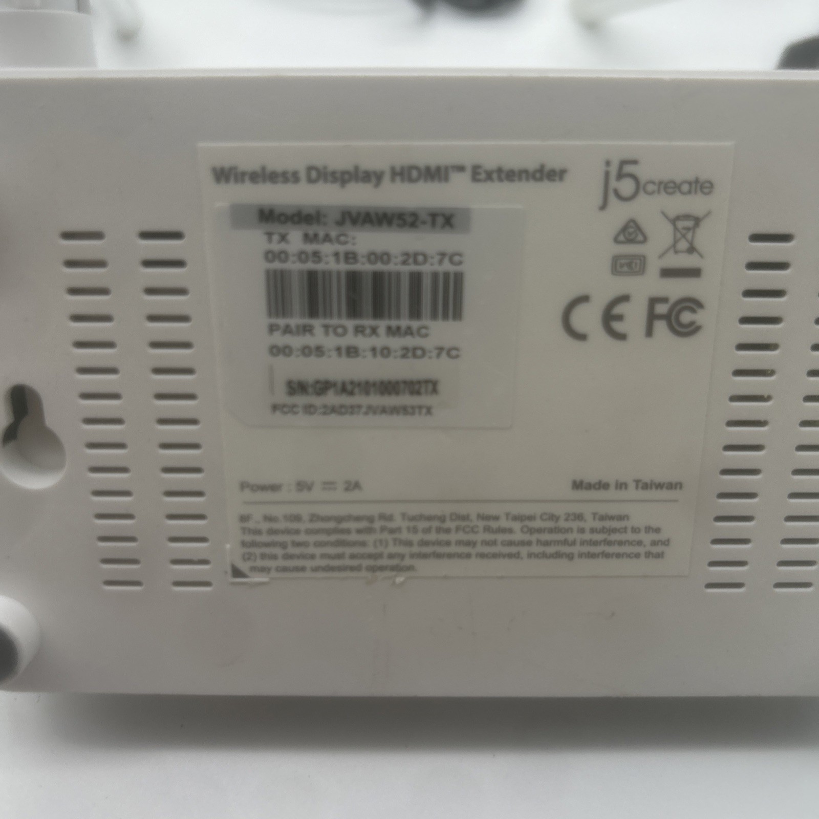 j5create Wireless HDMI Display Extender JVAW52 White @G. A1