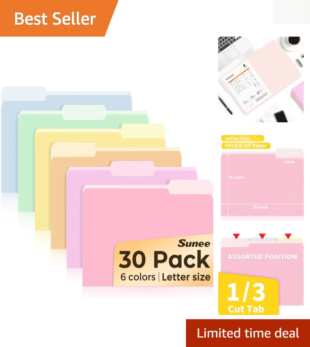 Effortlessly Organize with 30 Manila File Folders - Vibrant Colors Included