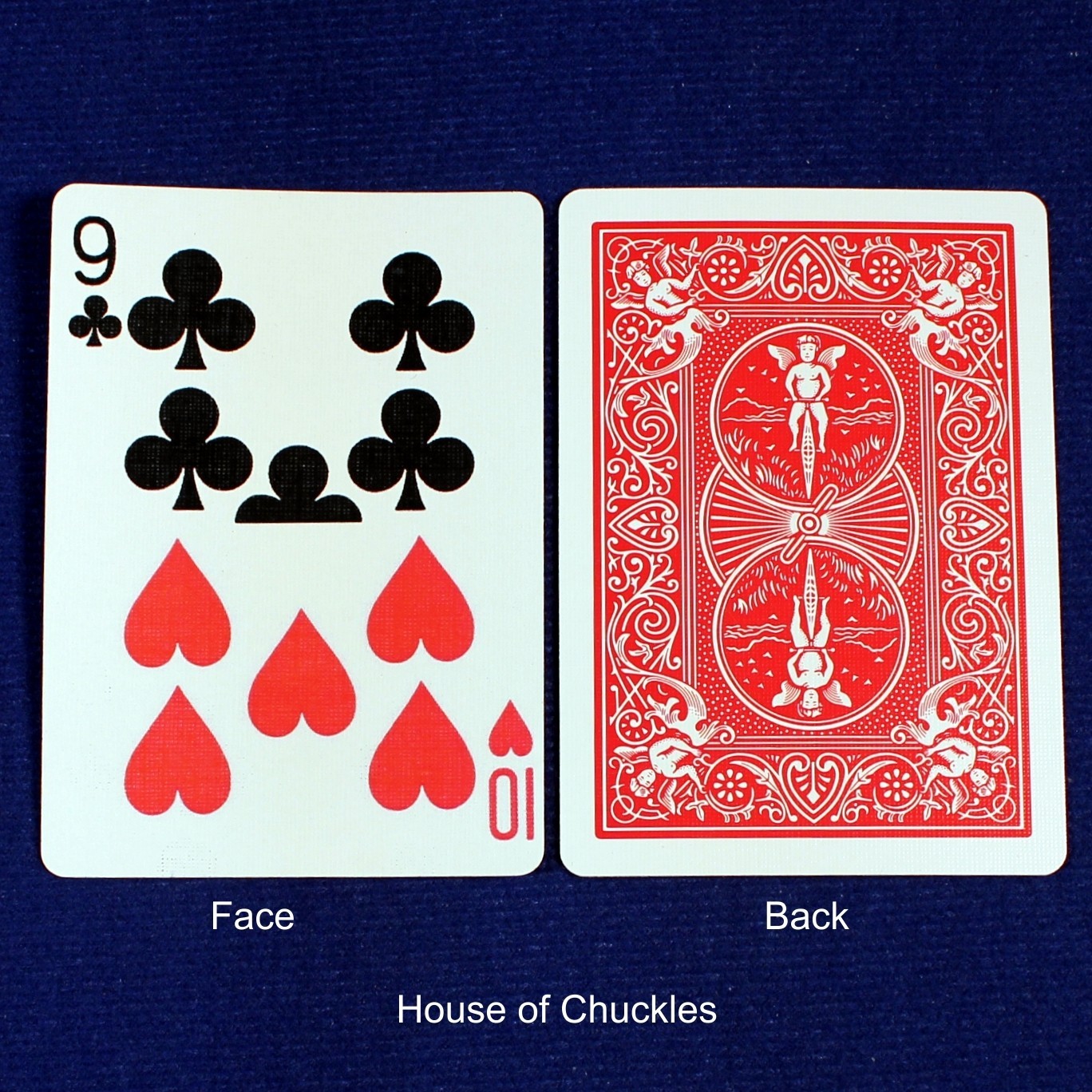 9 of Clubs / 10 of Hearts - Half Horizontal, Bicycle Printed Gaff Card, Red