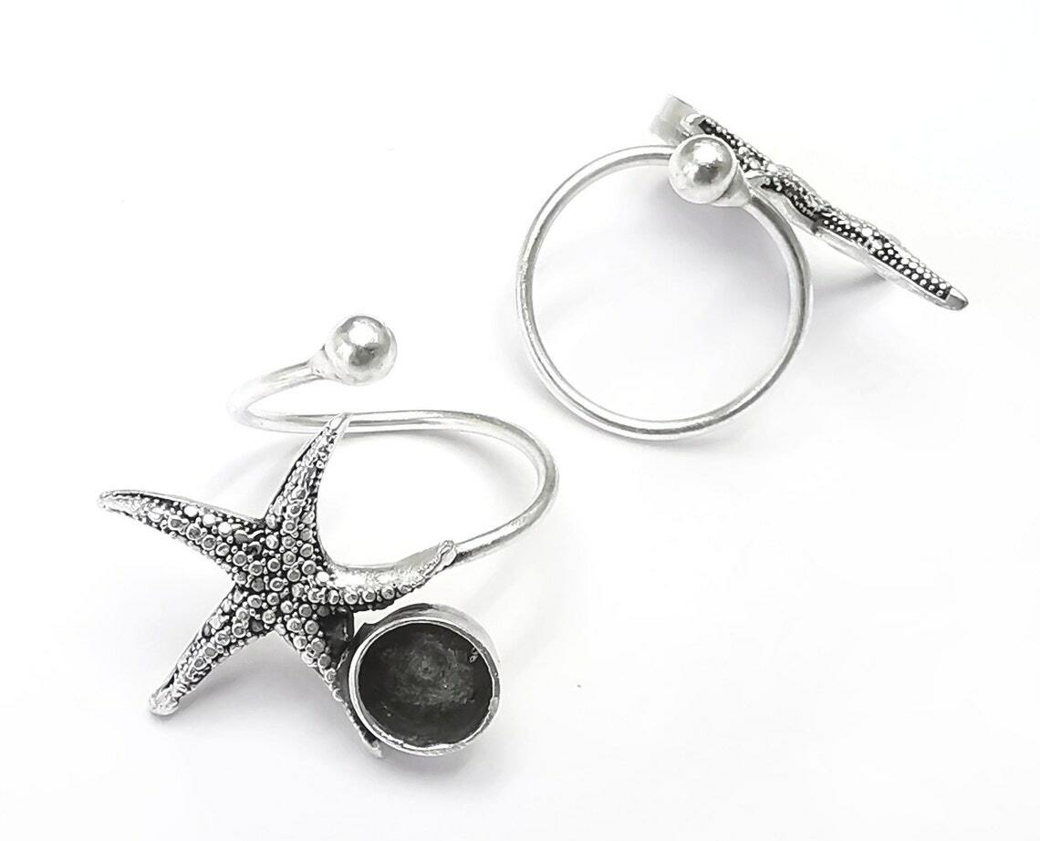 Starfish Blank Silver Ring Setting Cabochon Mounting Adjustable Ring Base G27199