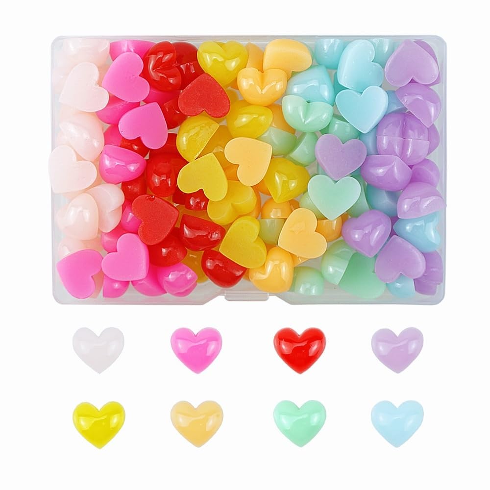112 PCS Heart Resin Flatback 8 Colors Plastic Mini Heart Bulk Resin Embellish...