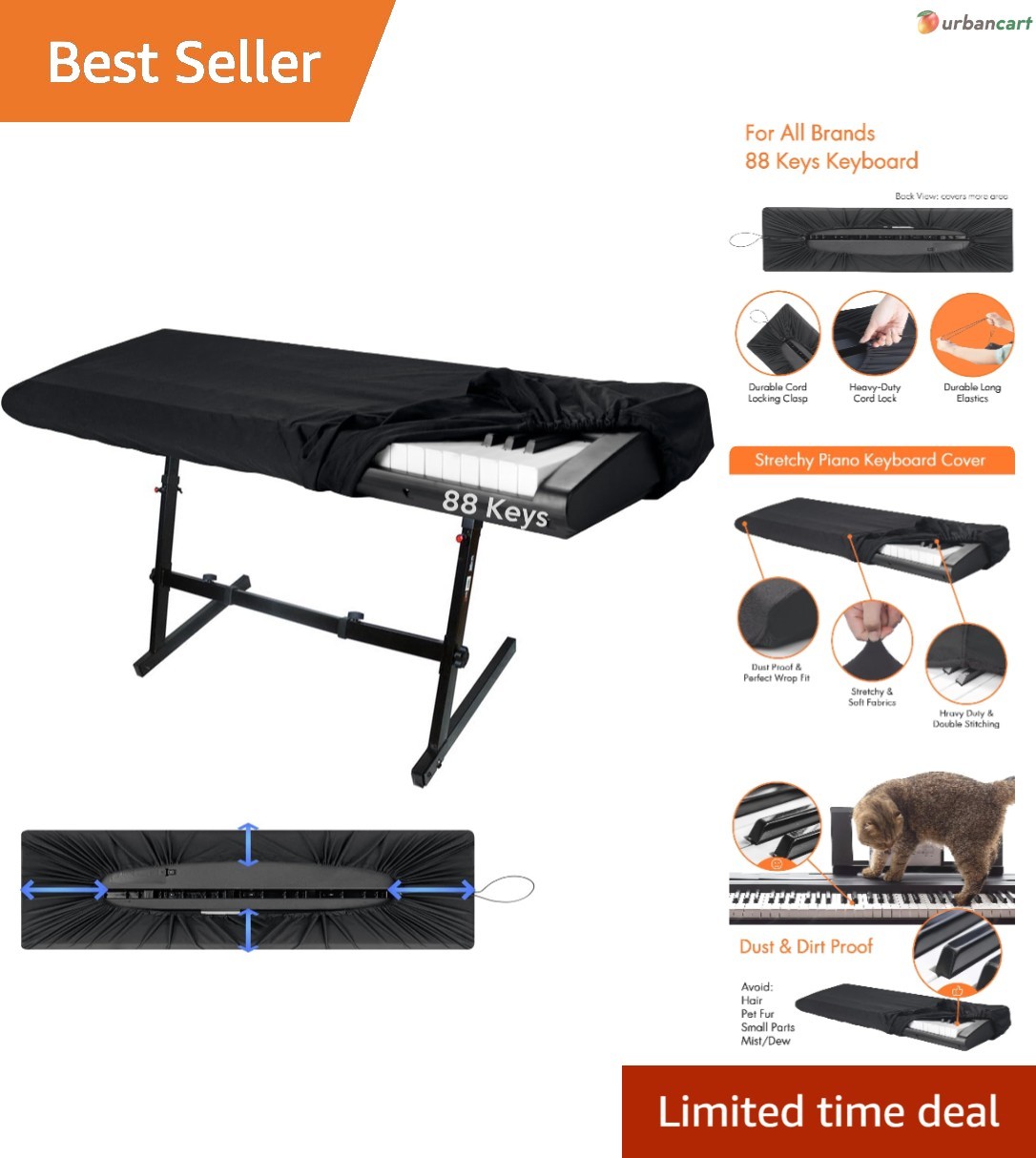 88 Keys Dust Cover for Digital Pianos