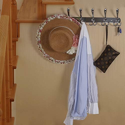 Wall Mounted Coat Rack - 5 Tri Hooks, Heavy Duty, 2 Pack Chrome Finish