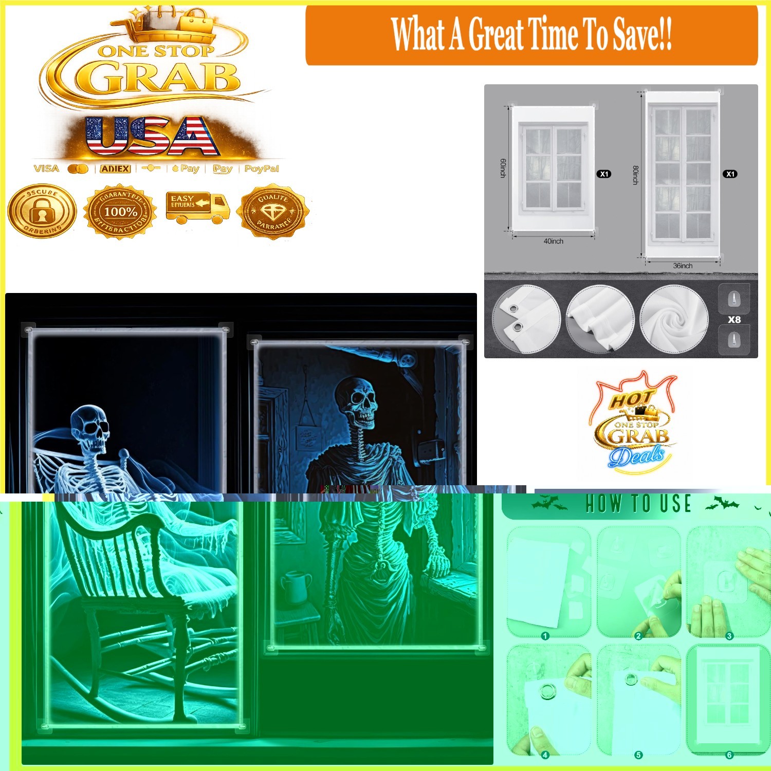 2 Pack Halloween White Projection Screen Sheets 36x80 & 40x60 Inch