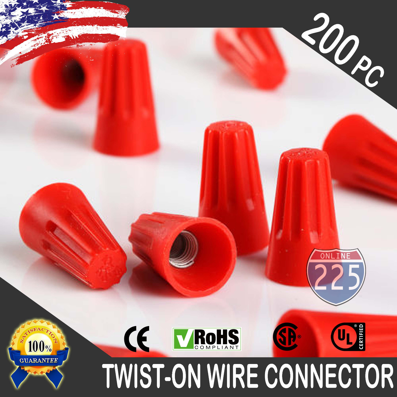 (200) RED Twist-On Wire Connector Connection nuts 18-10 Gauge Barrel Screw US