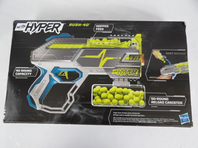 Nerf Hyper Rush 40 Pump Action Blaster & 30 Nerf Hyper Rounds & Eyewear NEW