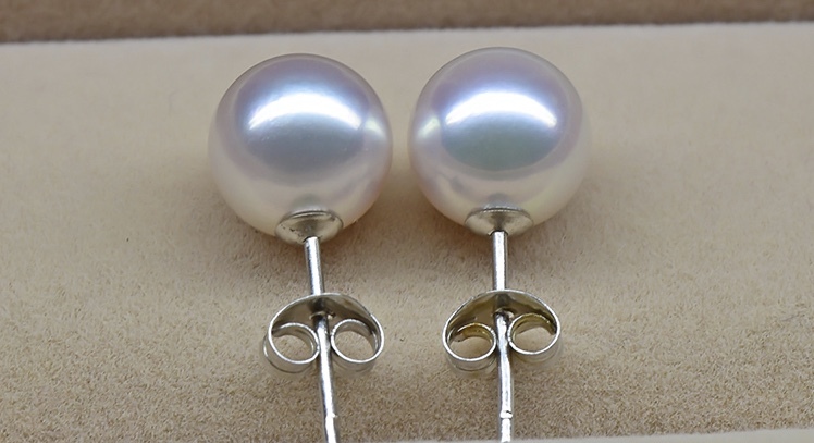 5-10.5mm Round Real Freshwater Pearl Jewelry Earrings Studs 925 Silver