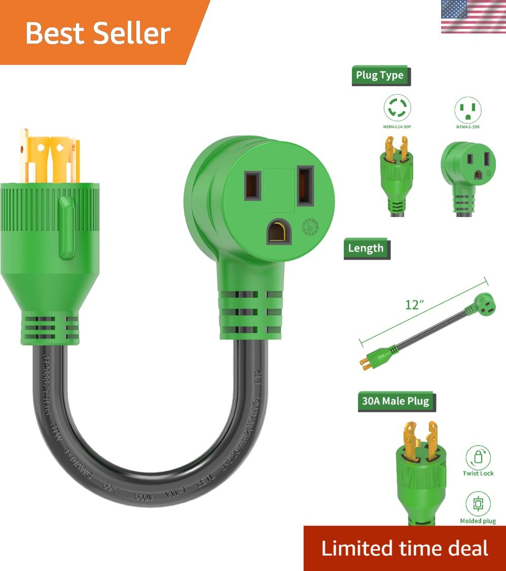 Green Welder Adapter: 4 Prong 30 Amp to 50 Amp for Indoor/Outdoor Use
