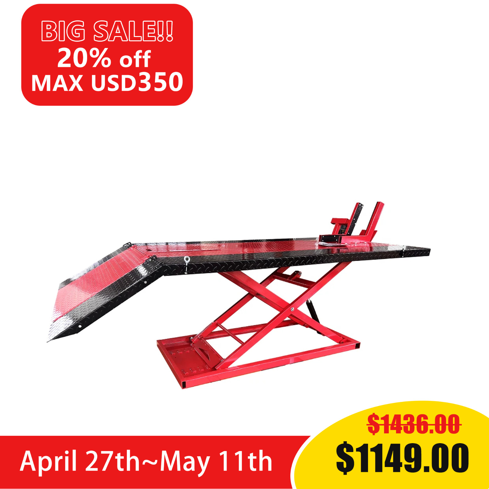 Extra-Wide Pneumatic ProLift Motorcycle Scissor Lift Table 1500 lbs Max Capacity