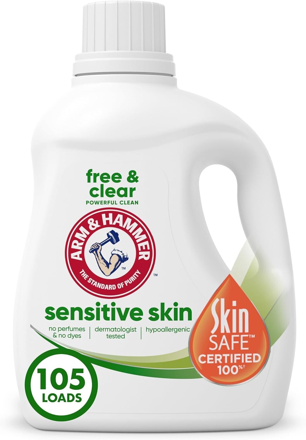 ARM & HAMMER Sensitive Skin Free & Clear Liquid Laundry Detergent Soap,105 Loads