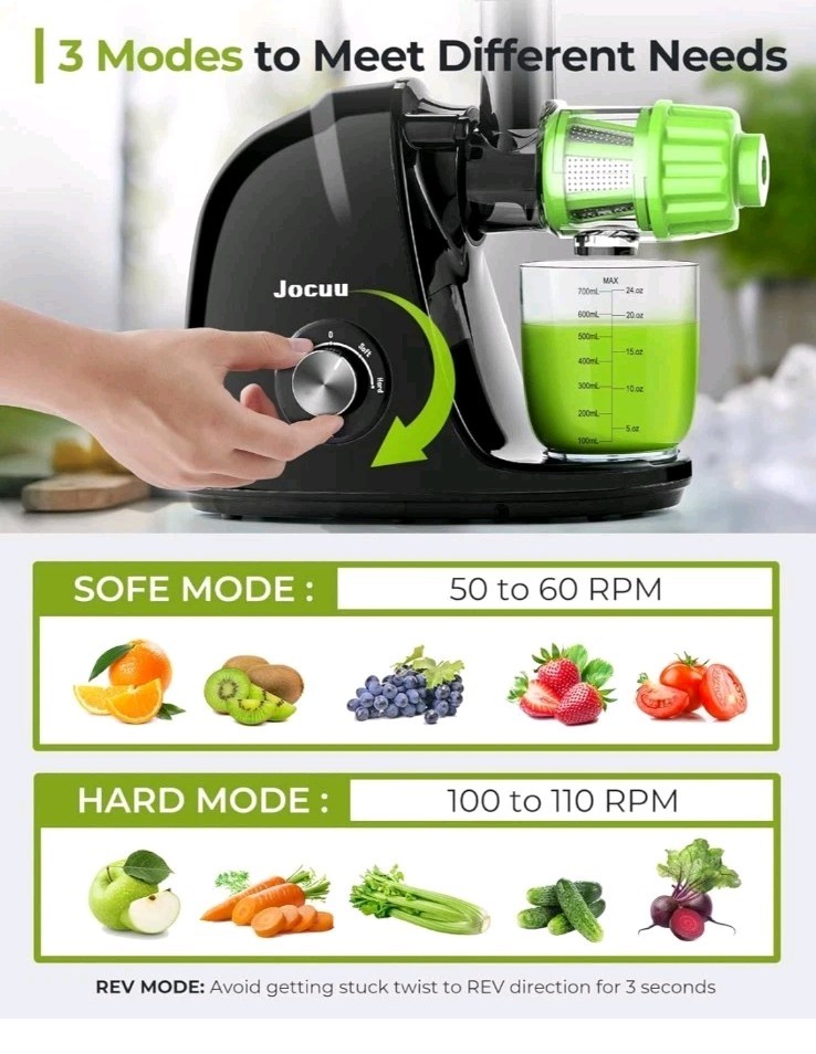 Jocuu Slow Masticating Juicer with 2-Speed Modes - Cold Press Juicer Machine