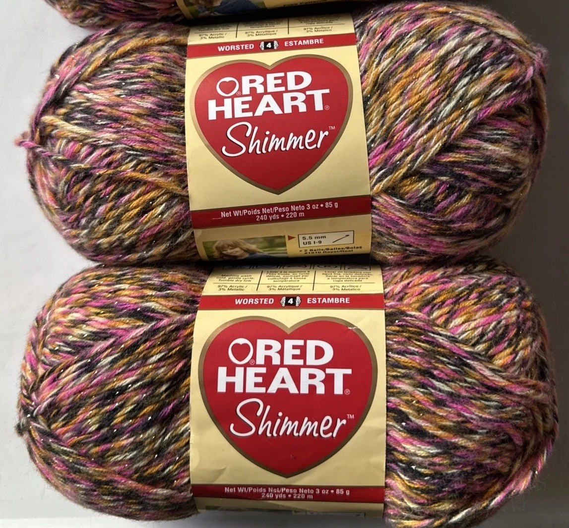 LOT of 2 RED HEART SHIMMER in KAABOODLE 3oz 240yds Acrylic Metallic