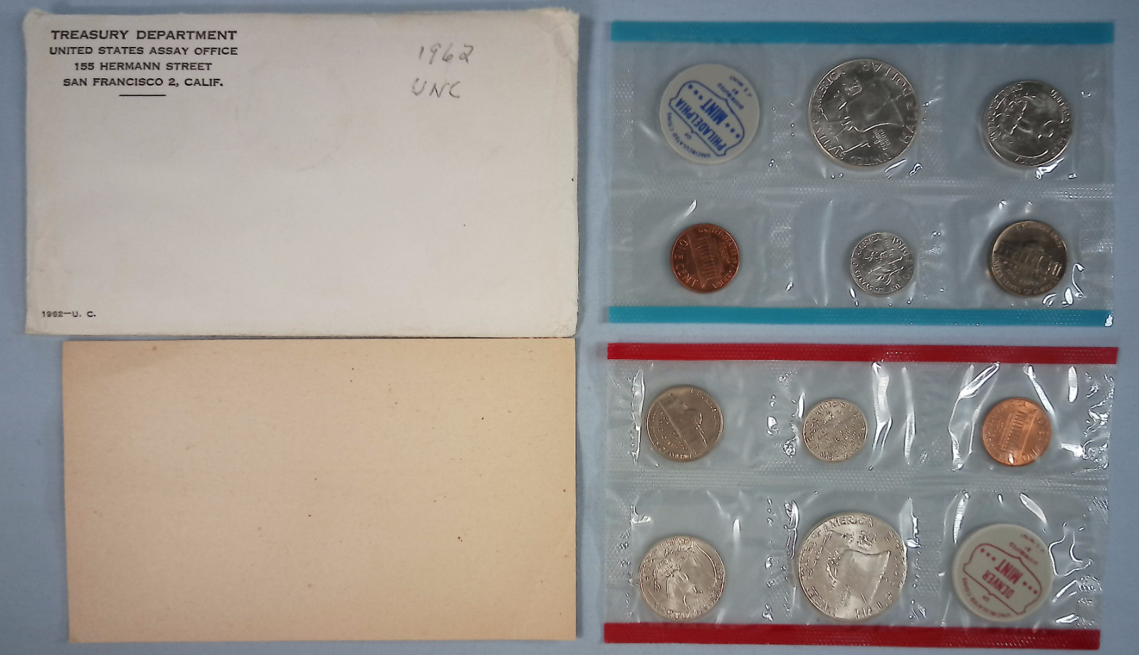 1962 P D United States Mint Uncirculated Set 10-Coins 90% Silver 50C 25C 10C