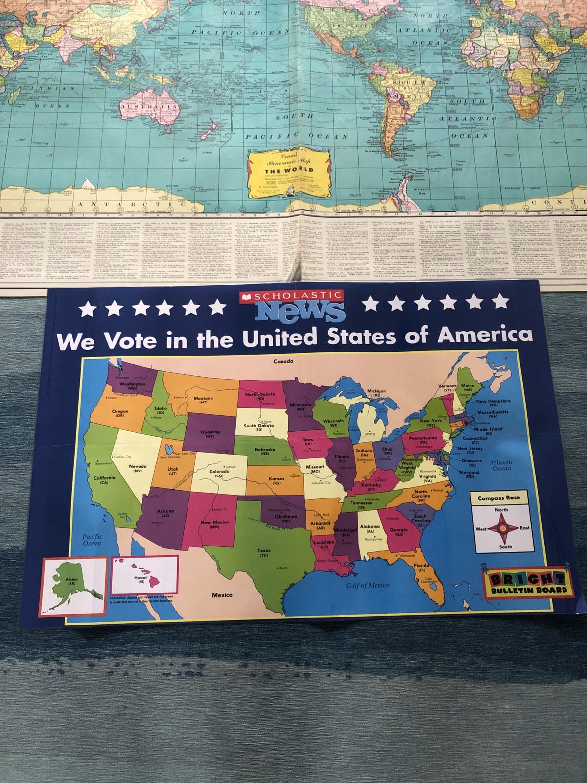 Laminated Map Lot Of 3 Teachers Aide Classroom Decor
