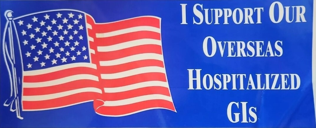Blue American Flag "I Support Our Overseas Hospitalized GIs" Bumper Sticker
