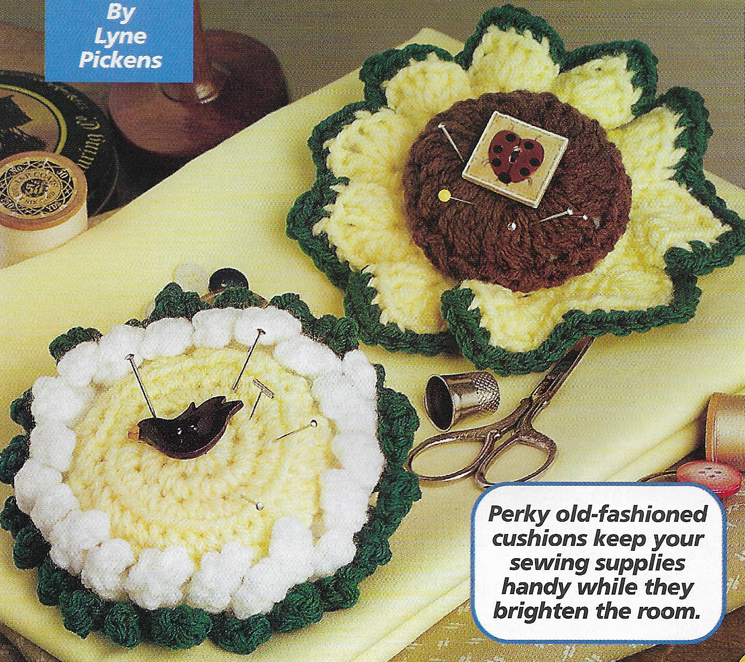 2 Sunny Pincushions crochet pattern instructions