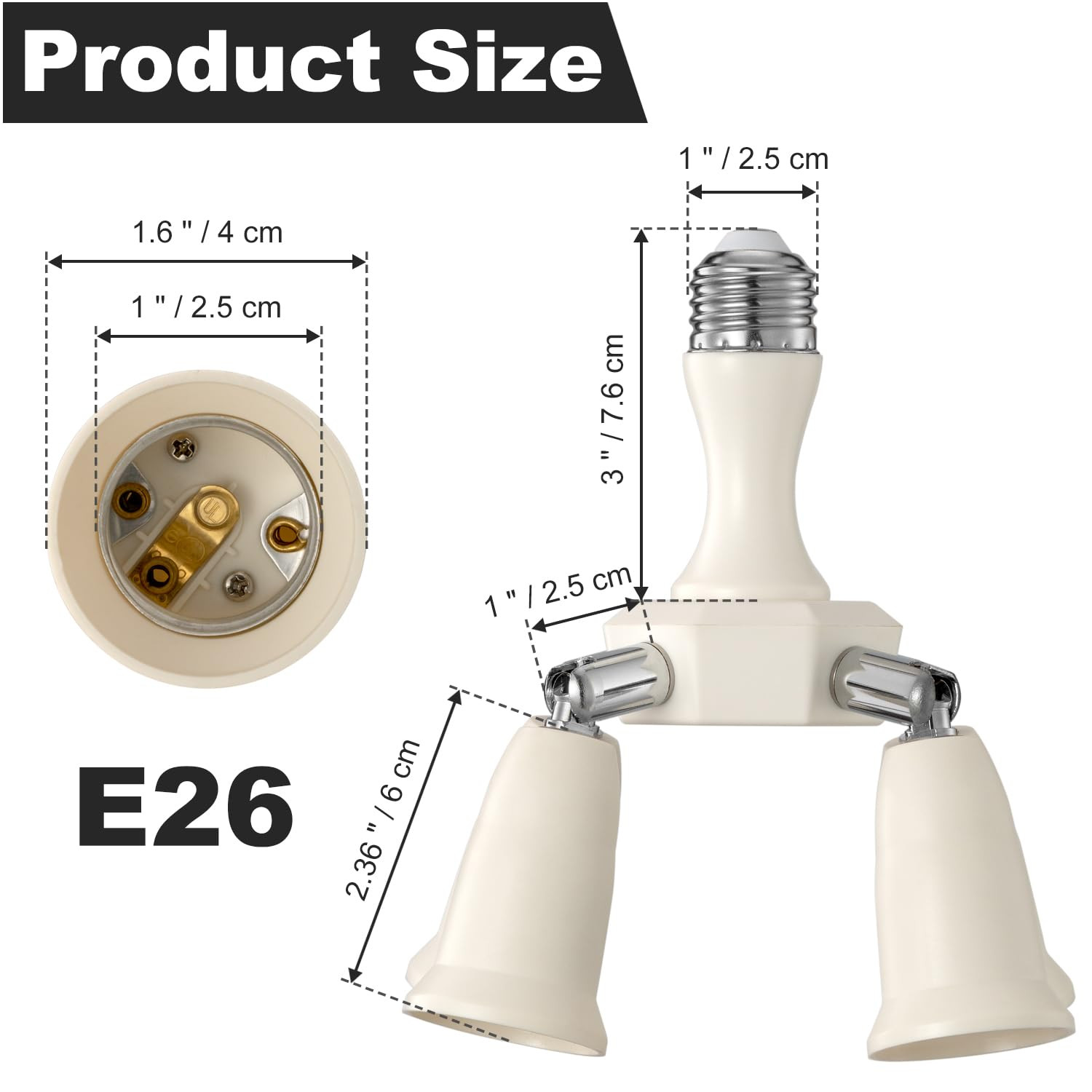 4 in 1 Light Socket Splitter Adapter, E26 E27 Standard Base LED Bulbs Converter