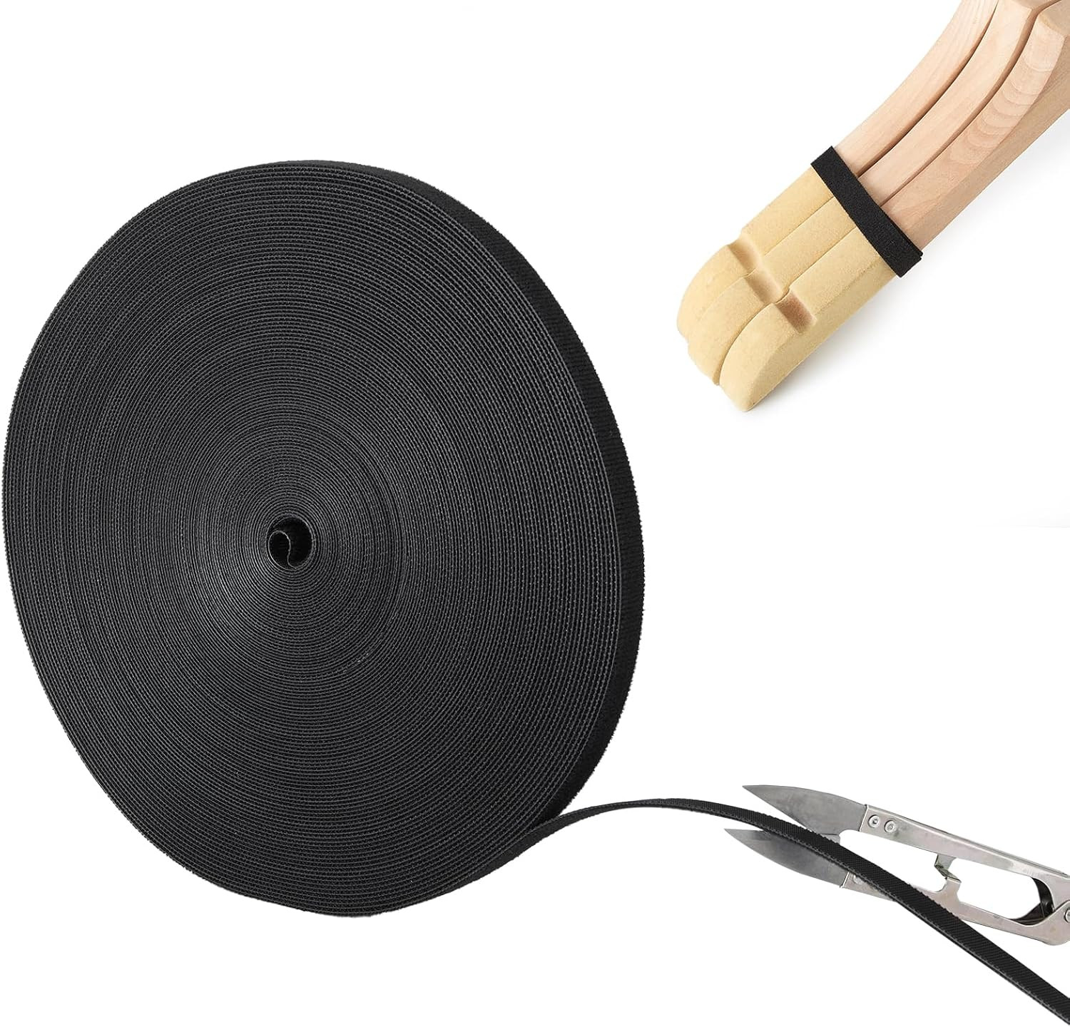 Double Sided Hook Loop Straps 1/2in x100ft Black Roll Reusable Wrap Fasteners
