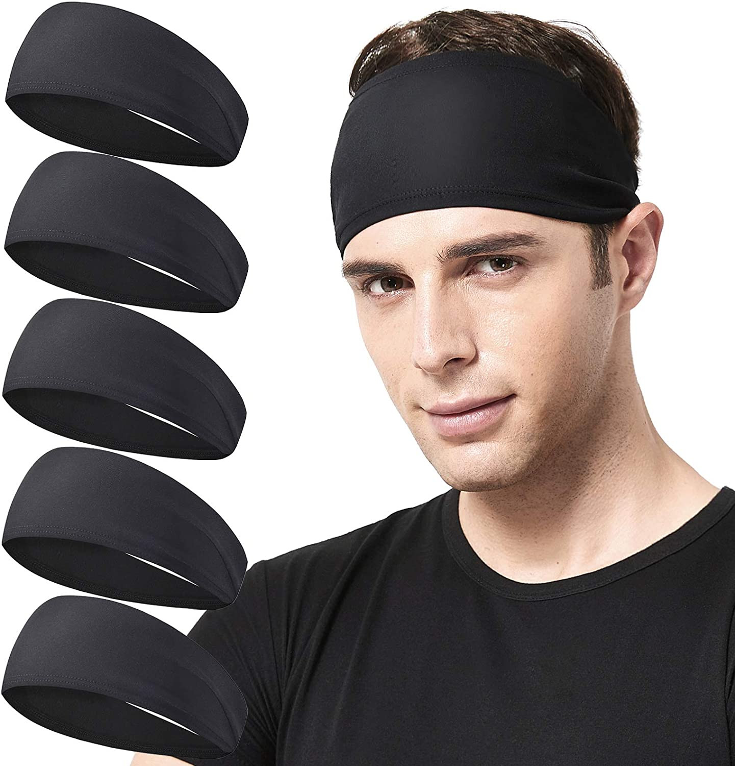 Mens Running Headband,5Pack,Mens Sweatband Sports Headband for Running,Cycling,B