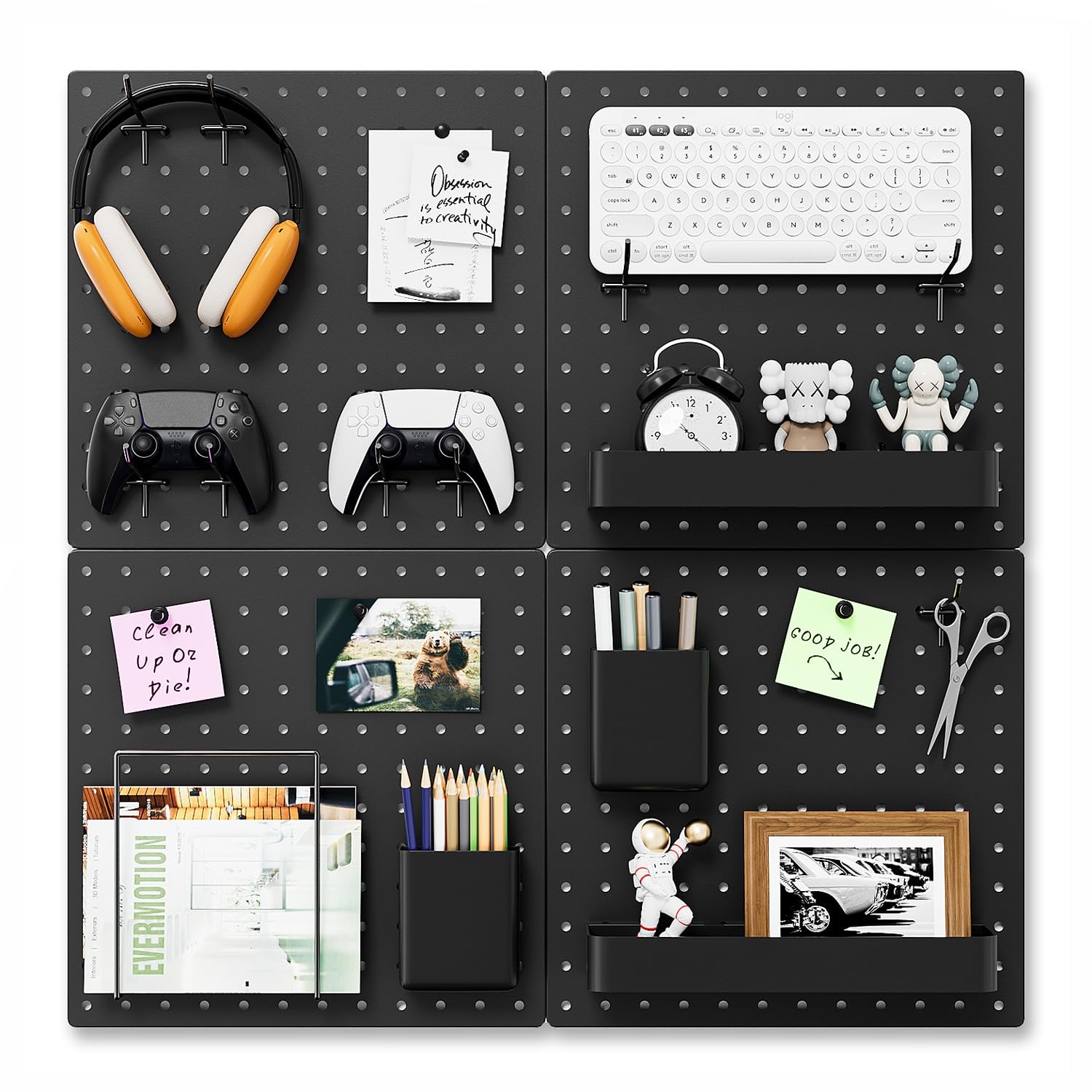 Fzk Peg Board 25Pcs Wall Organizer 12In12In Includes 4 Black And Accessories