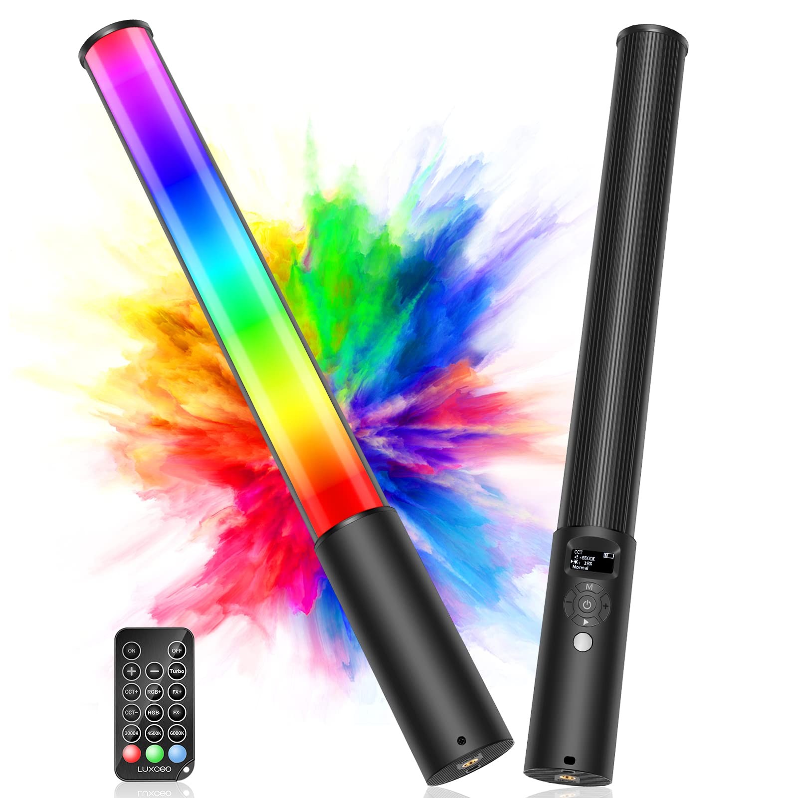 leshiou RGB Video Light Wand, Handheld Multi Color LED Tube Light Stick with ...