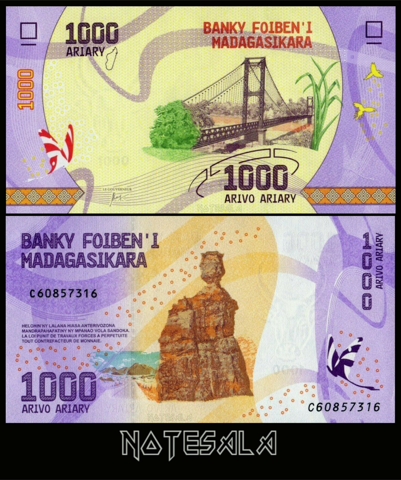 Madagascar 1000 1,000 Ariary ND 2017 Pick-100 NEW-UNC