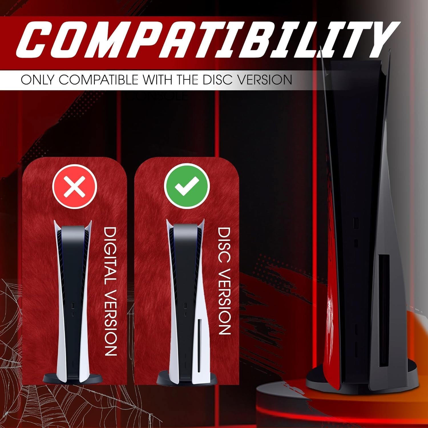 PS5 Disc Edition Plastic Front Plates Faceplates – Cover Red Black Spider Style