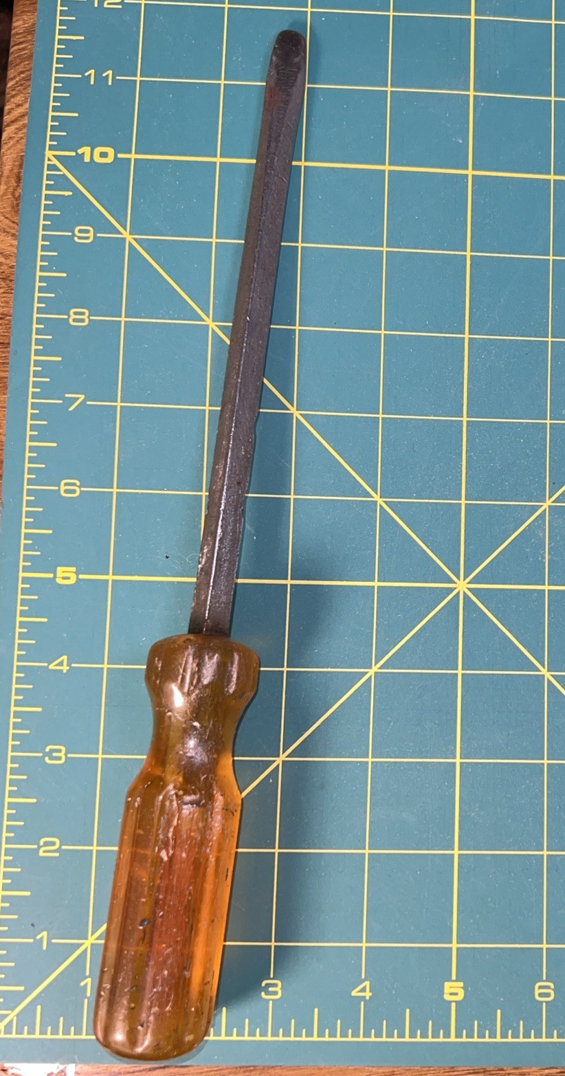 Vintage 12 In Square Shank Flat Screwdriver Amber Handle